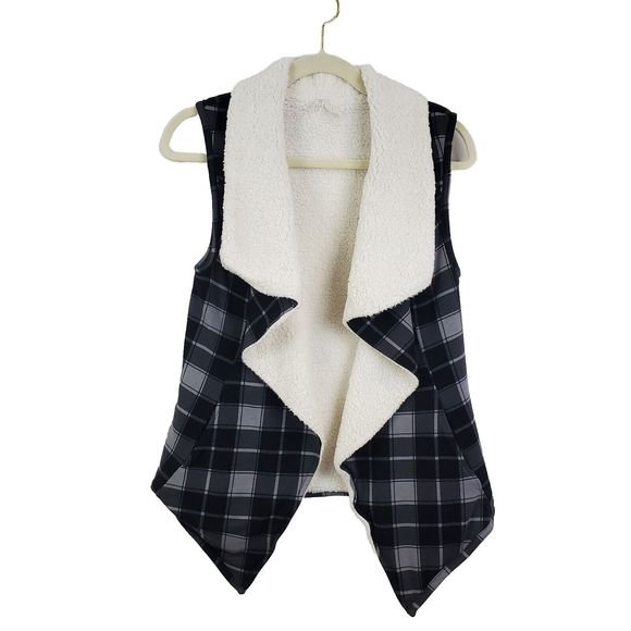 Matilda Jane Cozy Up Vest Reversible Open Front Check Plaid Sherpa XS Shawl - Picture 1 of 14